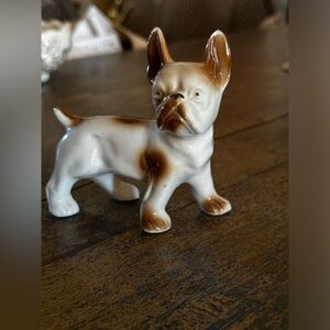 Vintage ceramic brown and white dog figurine made in Japan